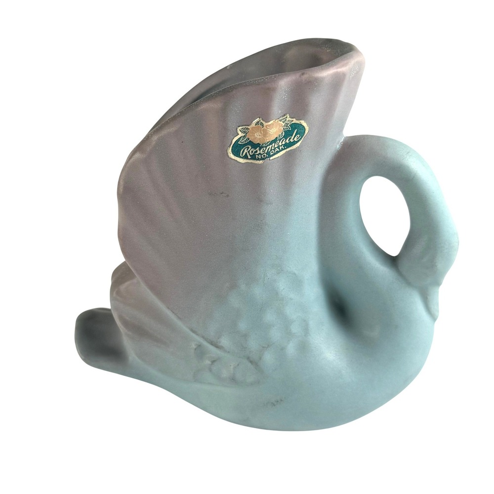 Vintage Rosemeade Pottery Blue Purple Swan Planter Vase MCM North Dakota